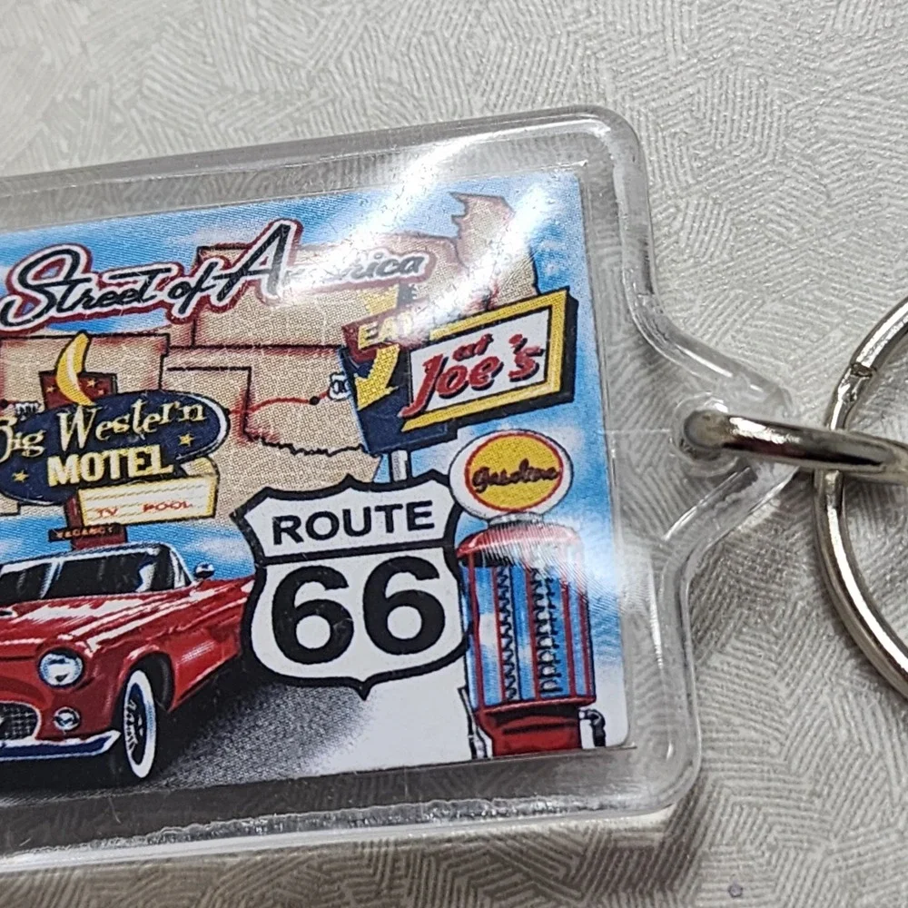 Vintage Route 66 Main Street Of America Car Lucite Keychain Key Ring Collectible